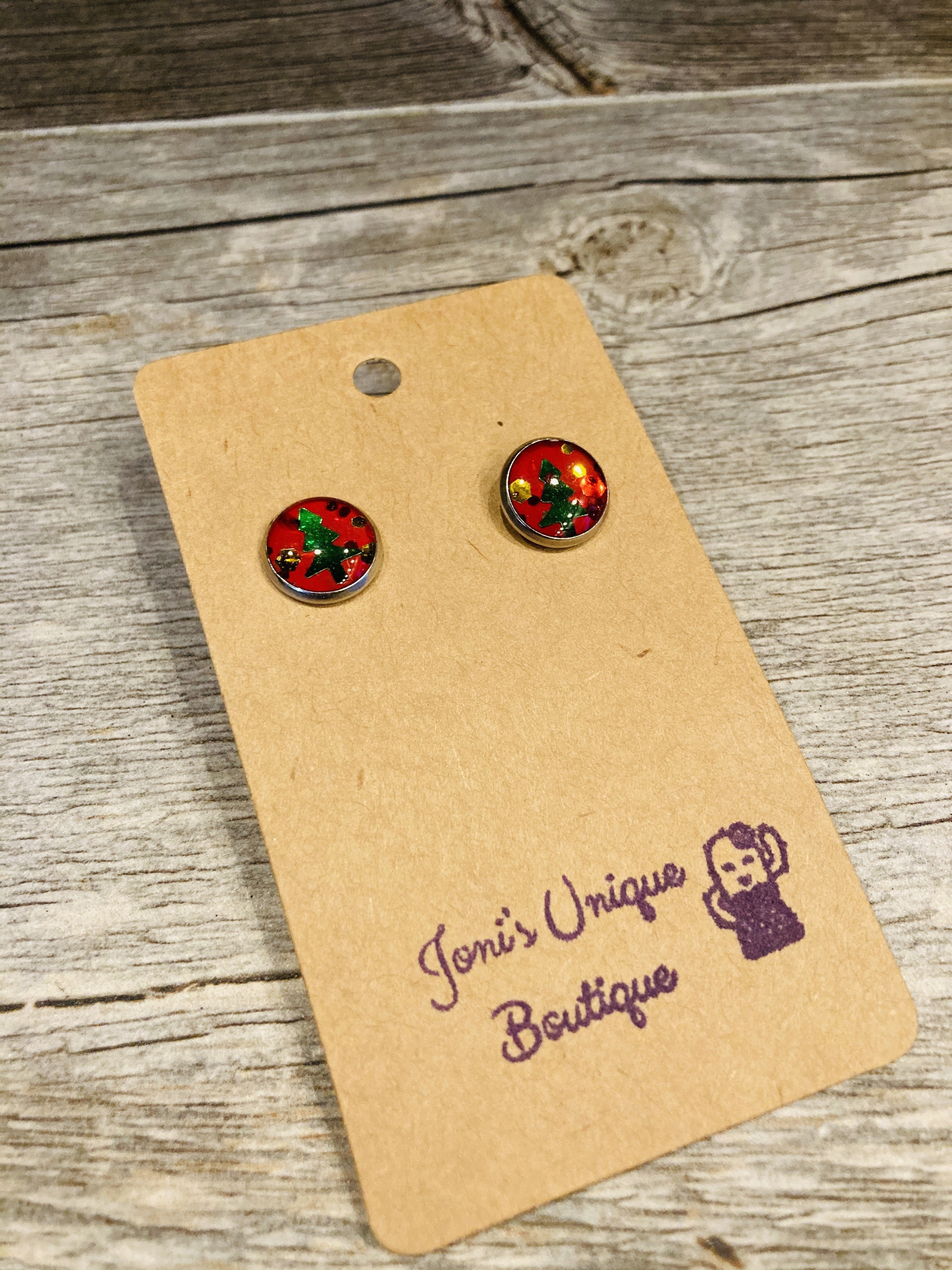 Red with Green Trees Studs