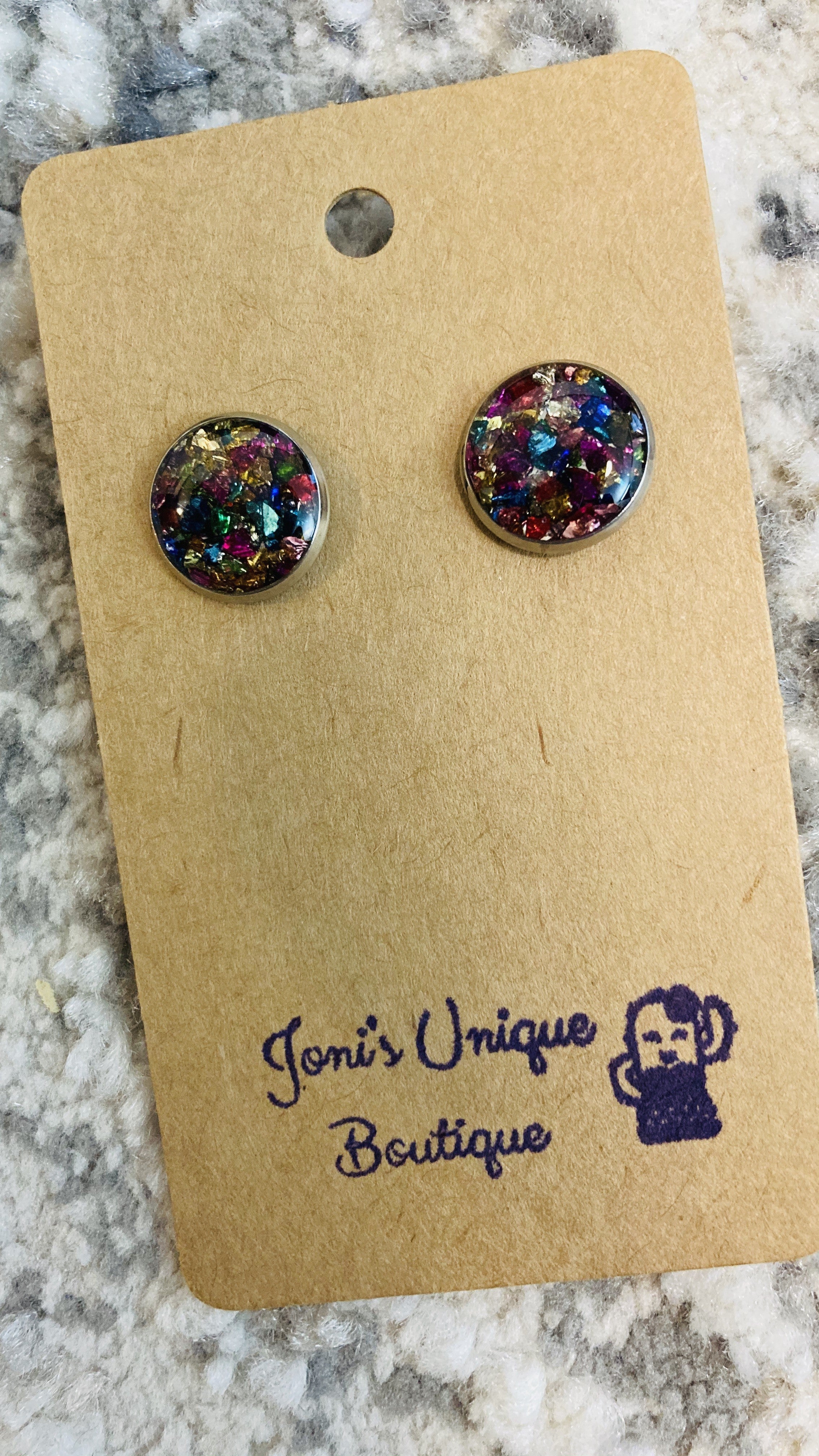 Rainbow Glitter Stone Studs