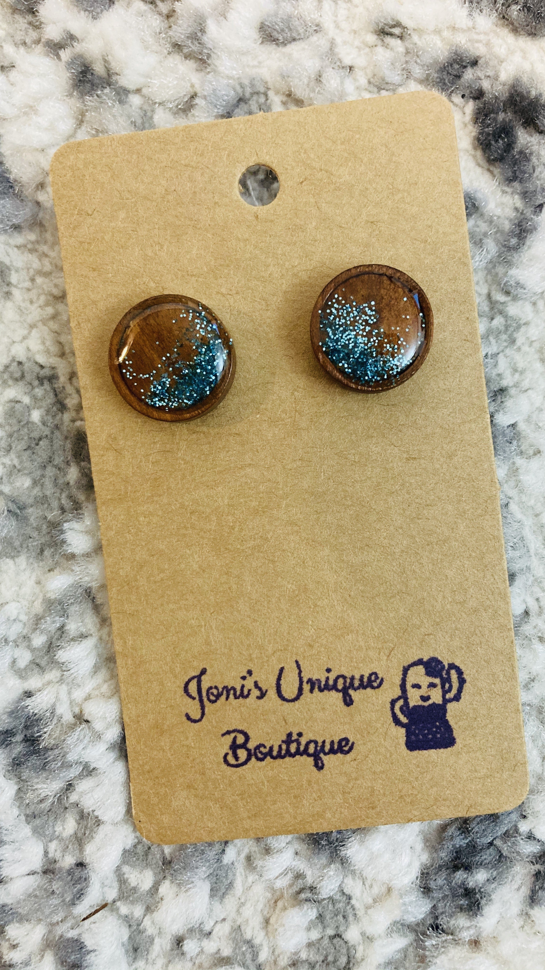 Blue Glitter Wooden Studs