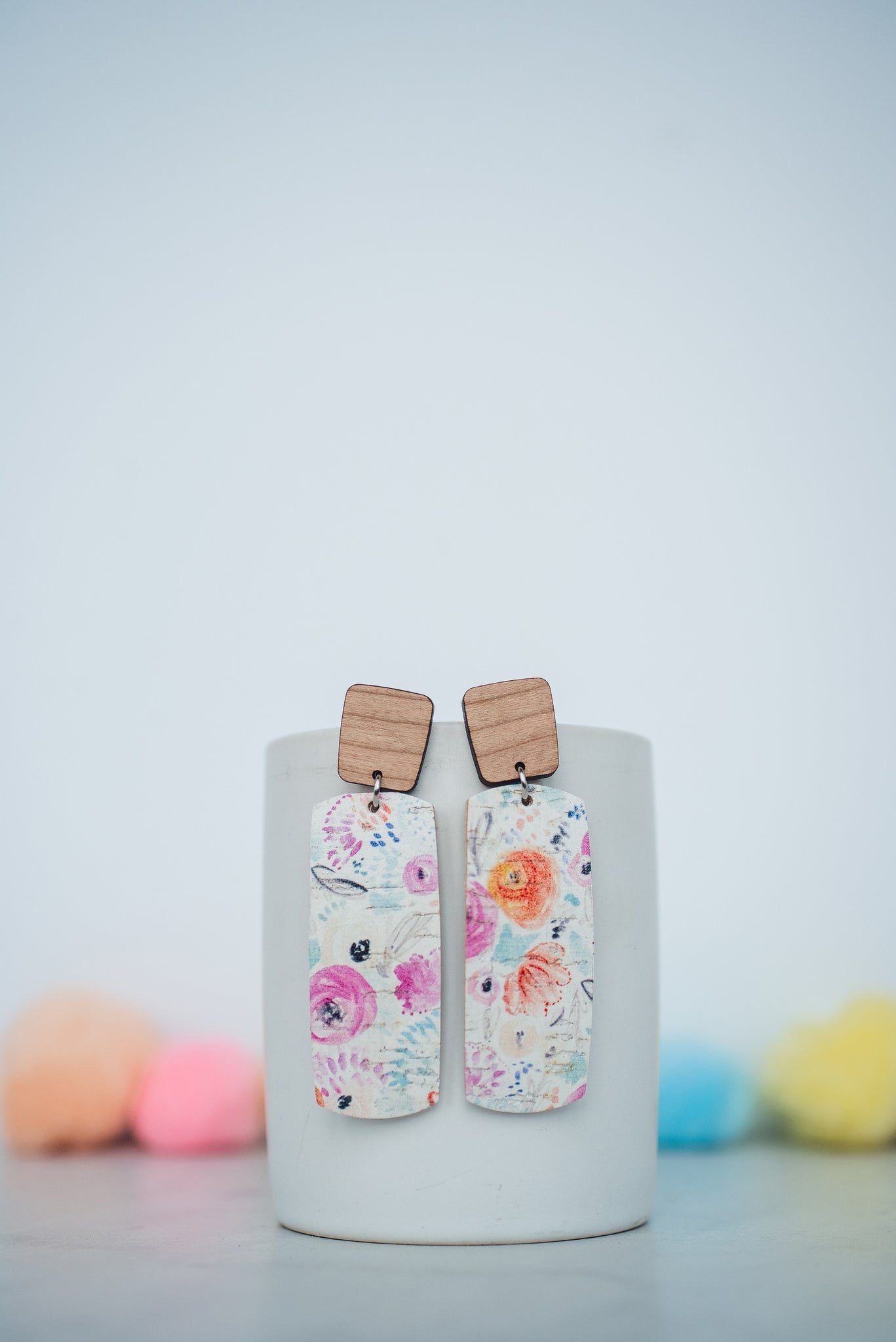 Watercolor Floral Cork Leather Earrings