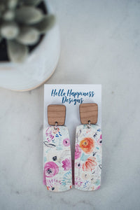 Watercolor Floral Cork Leather Earrings