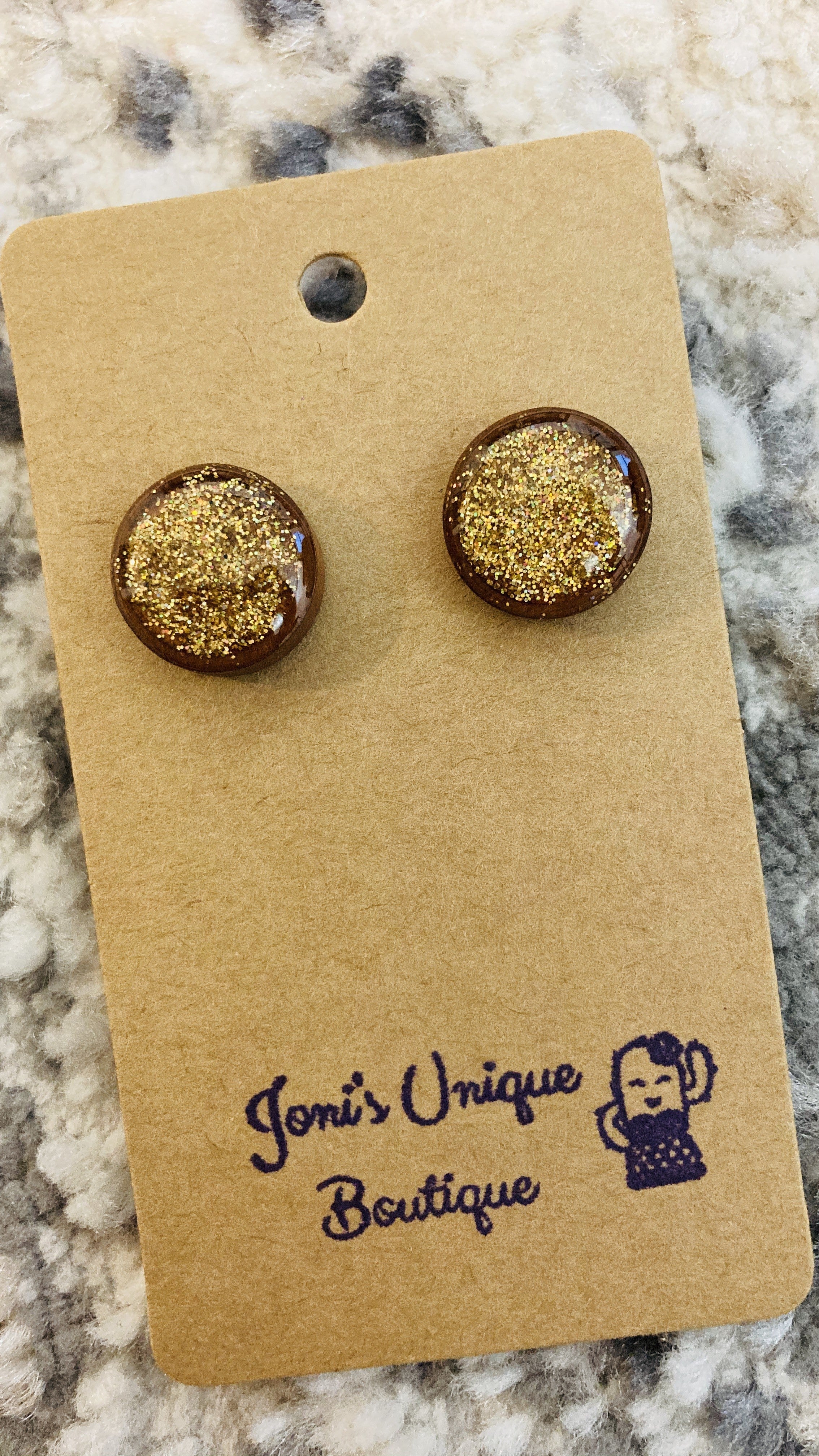 Gold Glitter Wooden Studs