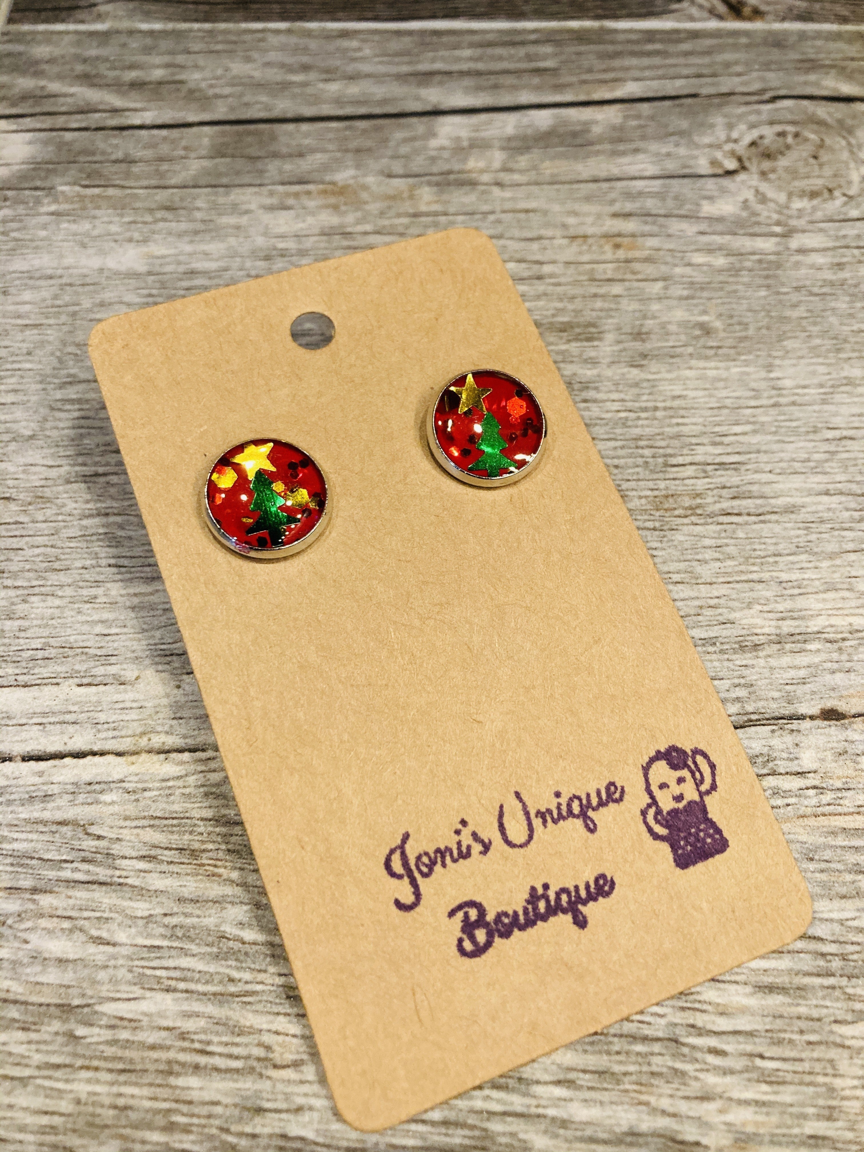 Red Christmas Tree Studs