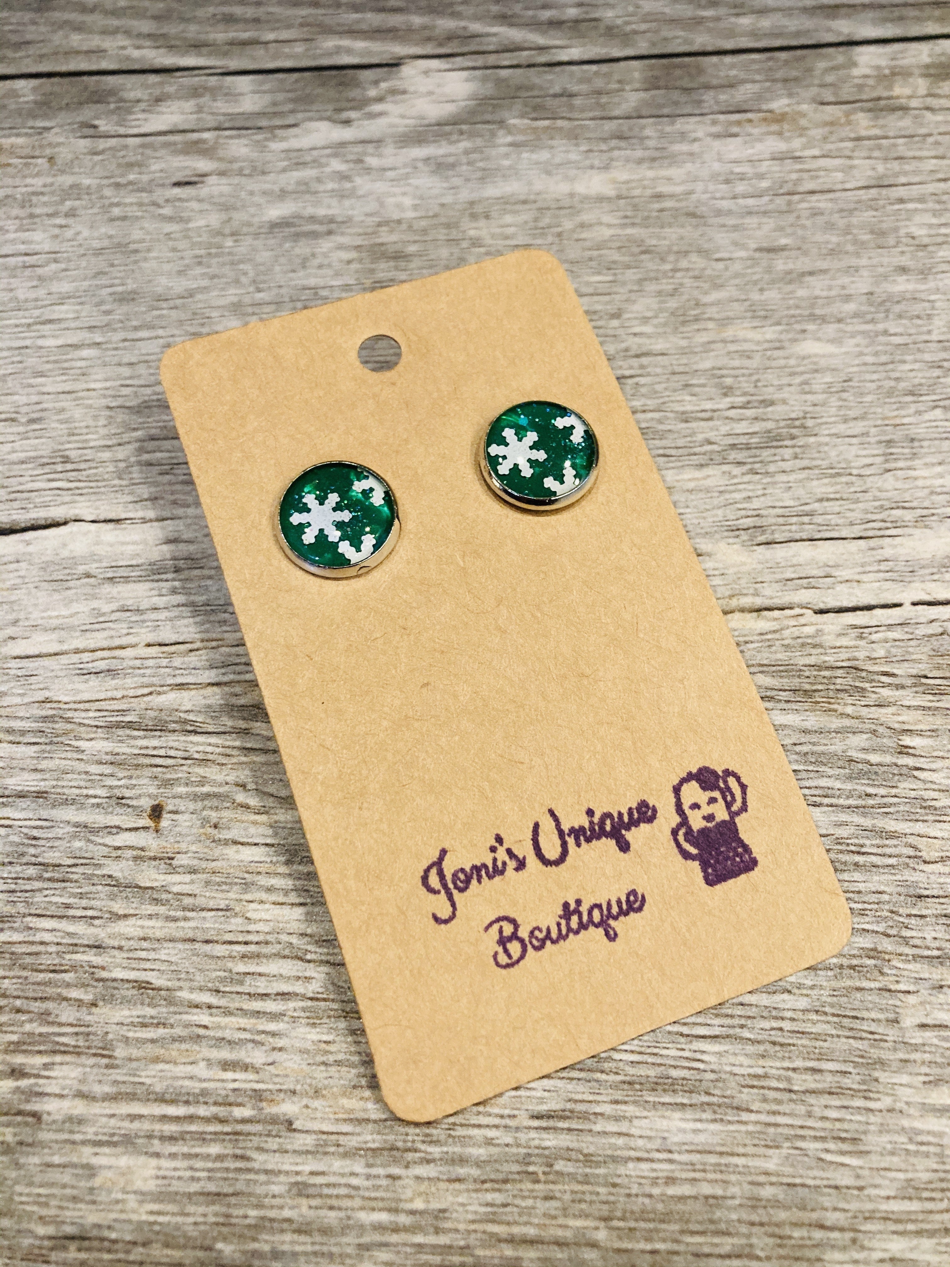 Green Snowflake Studs